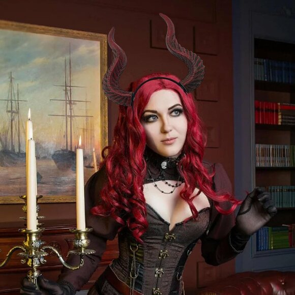 Gothic Red Demon Horns Headband Plastic Halloween Cosplay Accessories - Picture 7 of 7